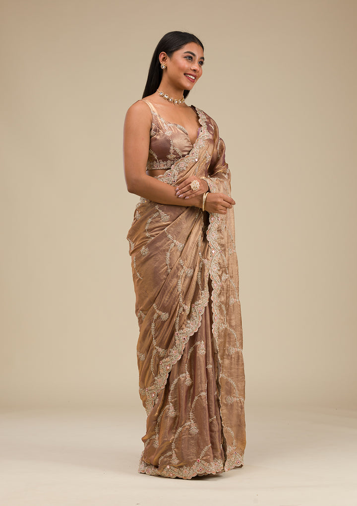 Mauve Zariwork Tissue Saree