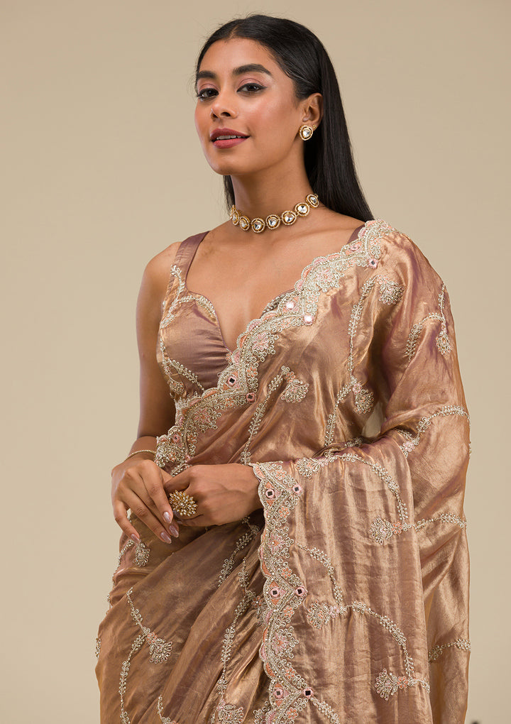 Mauve Zariwork Tissue Saree
