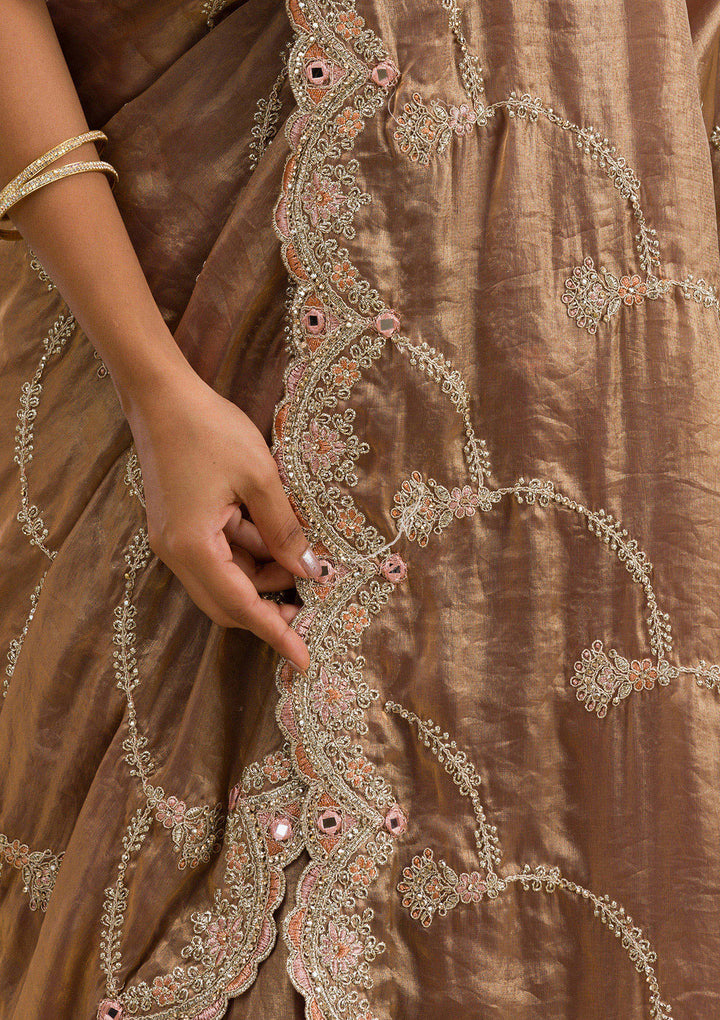 Mauve Zariwork Tissue Saree
