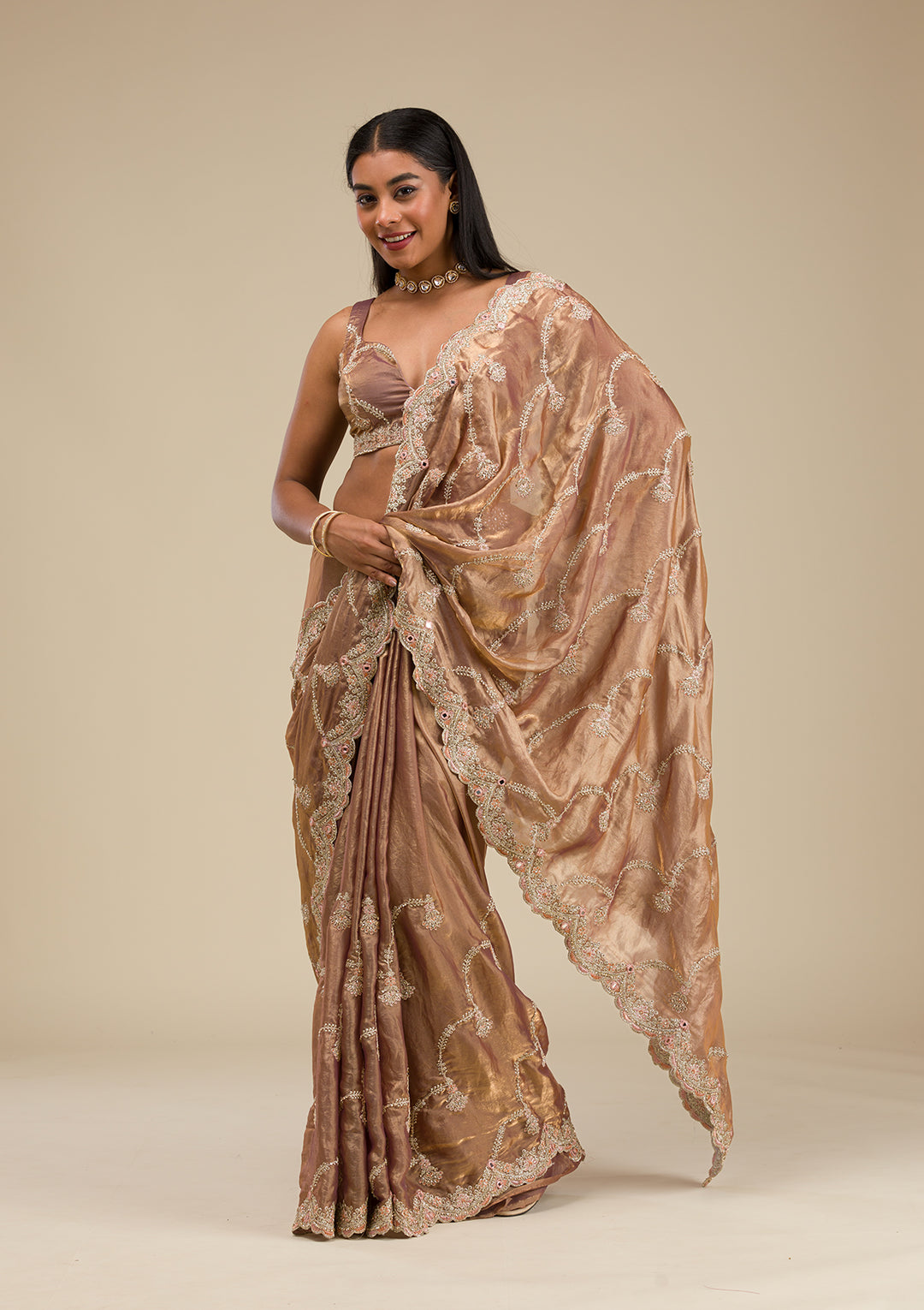 Mauve Zariwork Tissue Saree