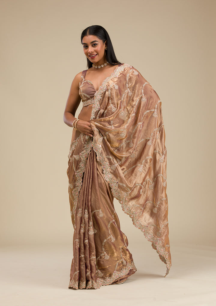 Mauve Zariwork Tissue Saree