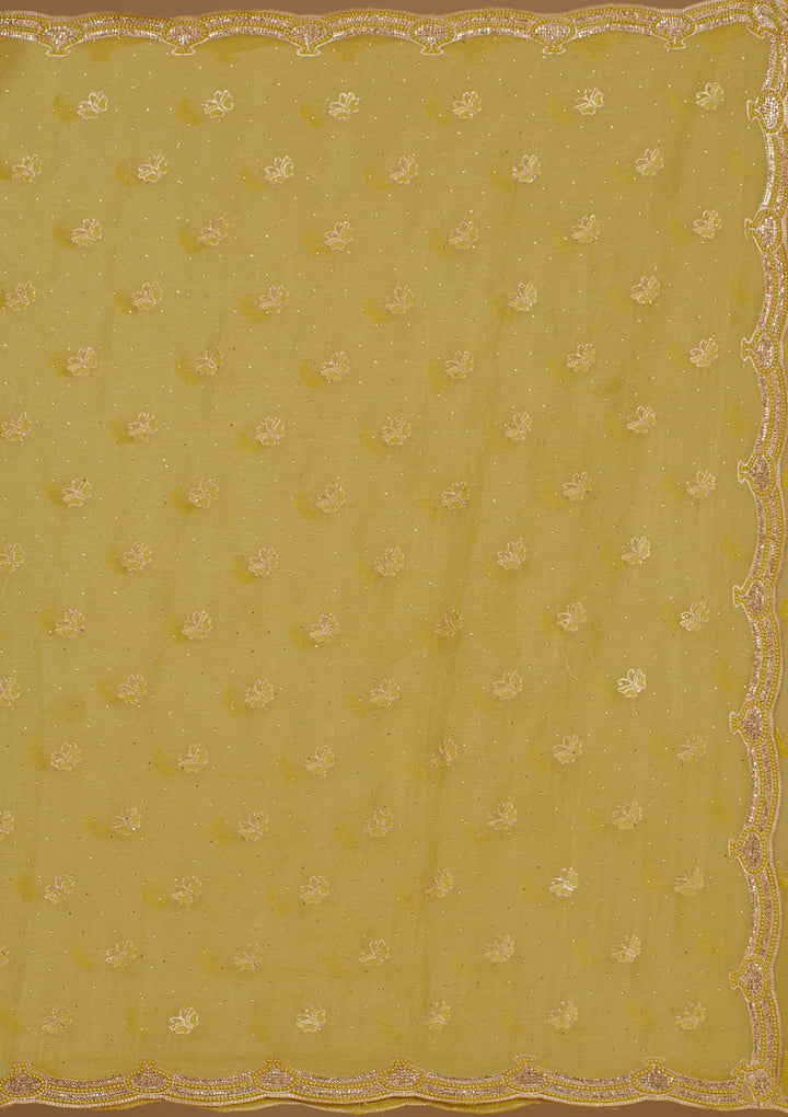 Mehendi Cutdana Chiffon Saree