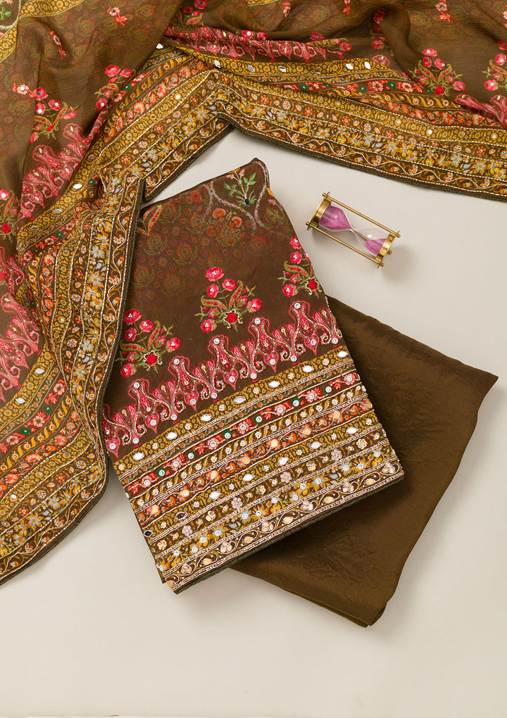 Mehendi Cutdana Crepe Unstitched Salwar Suit
