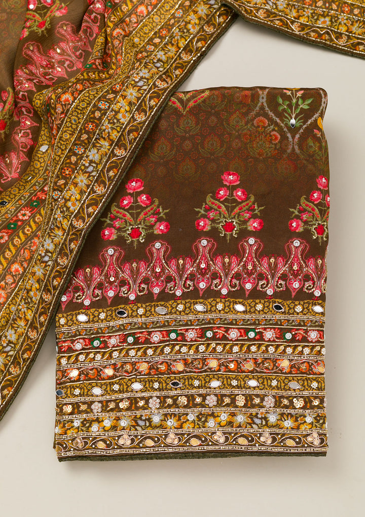 Mehendi Cutdana Crepe Unstitched Salwar Suit