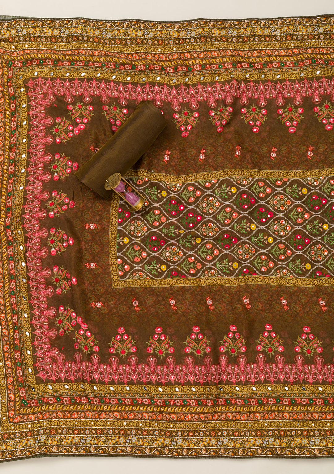 Mehendi Cutdana Crepe Unstitched Salwar Suit