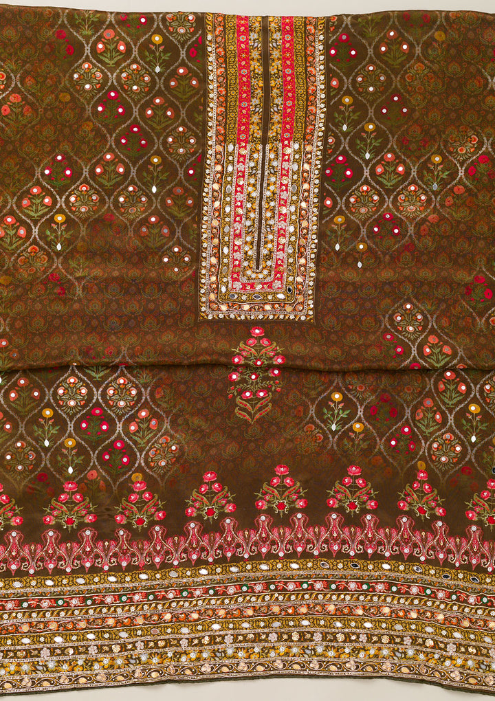 Mehendi Cutdana Crepe Unstitched Salwar Suit