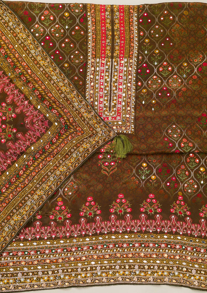 Mehendi Cutdana Crepe Unstitched Salwar Suit