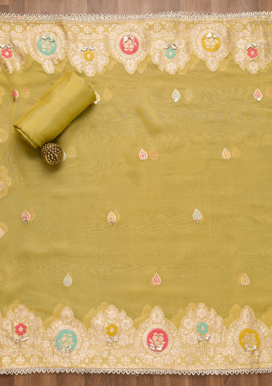 Mehendi Gotapatti Organza Unstitched Salwar Suit