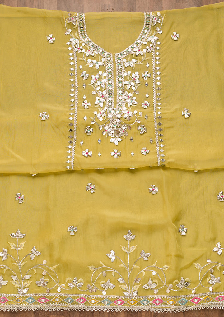 Mehendi Gotapatti Organza Unstitched Salwar Suit