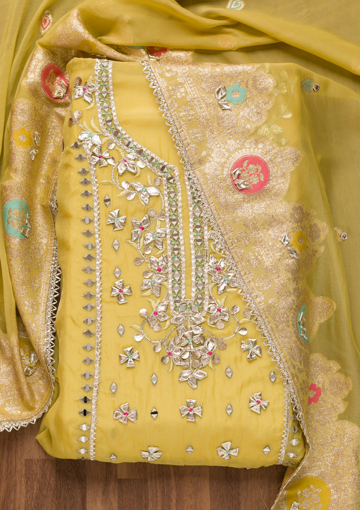 Mehendi Gotapatti Organza Unstitched Salwar Suit