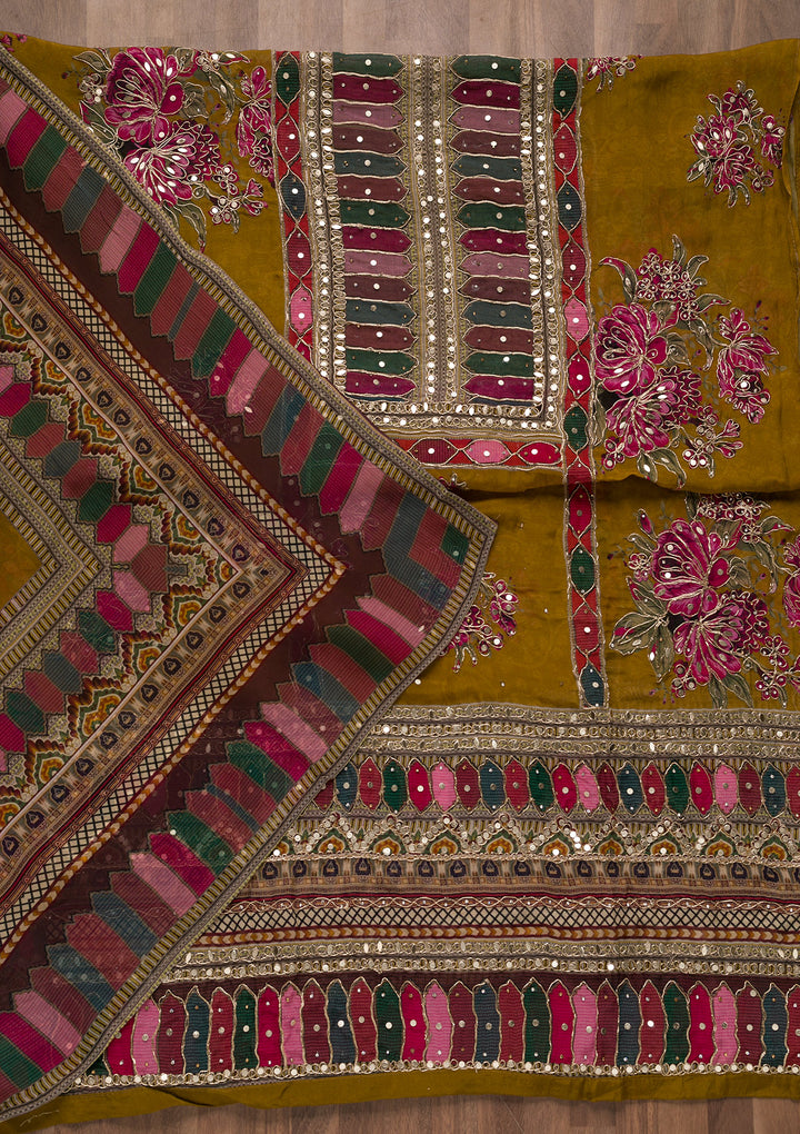 Mehendi Gotapatti Georgette Unstitched Salwar Suit