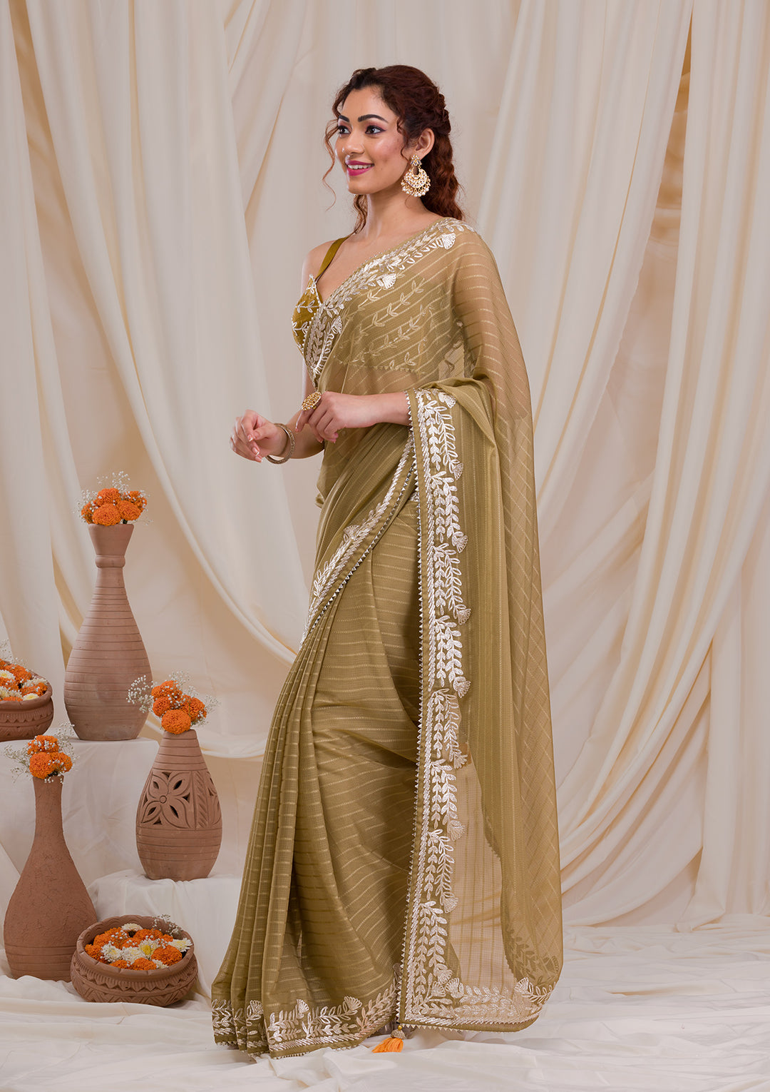 Mehendi Gotapatti Georgette Saree