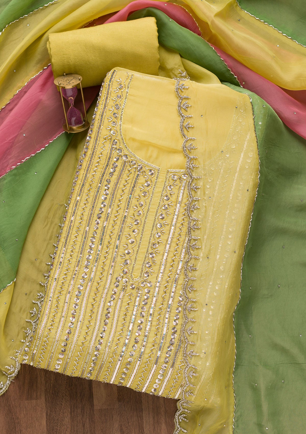 Mehendi Mirrorwork Georgette Unstitched Salwar Suit