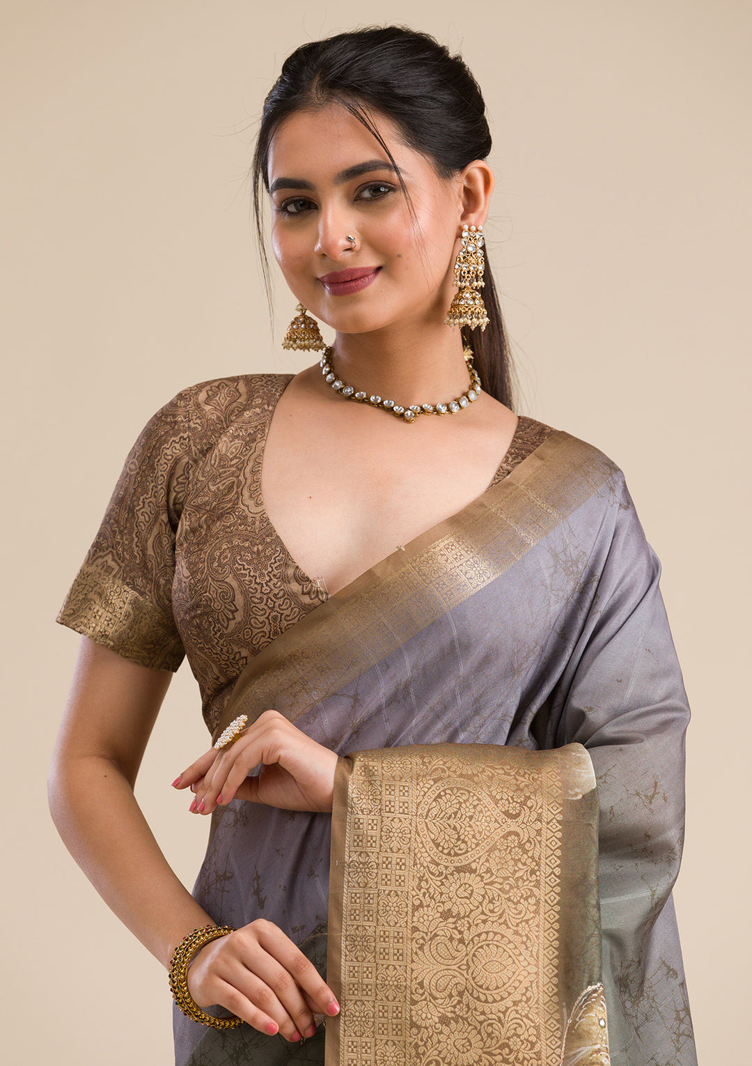 Mehendi Printed Art Silk Saree