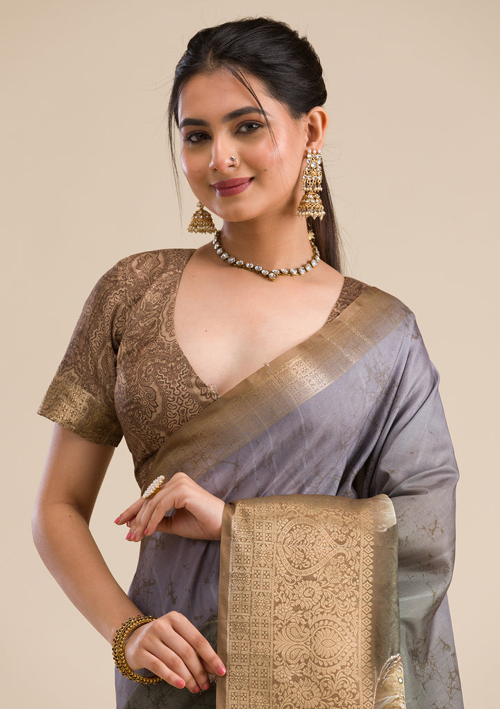 Mehendi Printed Art Silk Saree