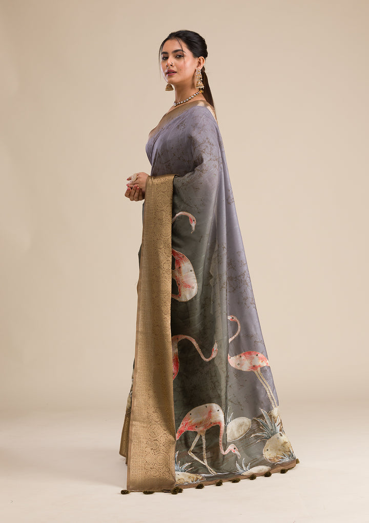 Mehendi Printed Art Silk Saree