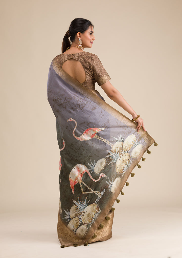 Mehendi Printed Art Silk Saree