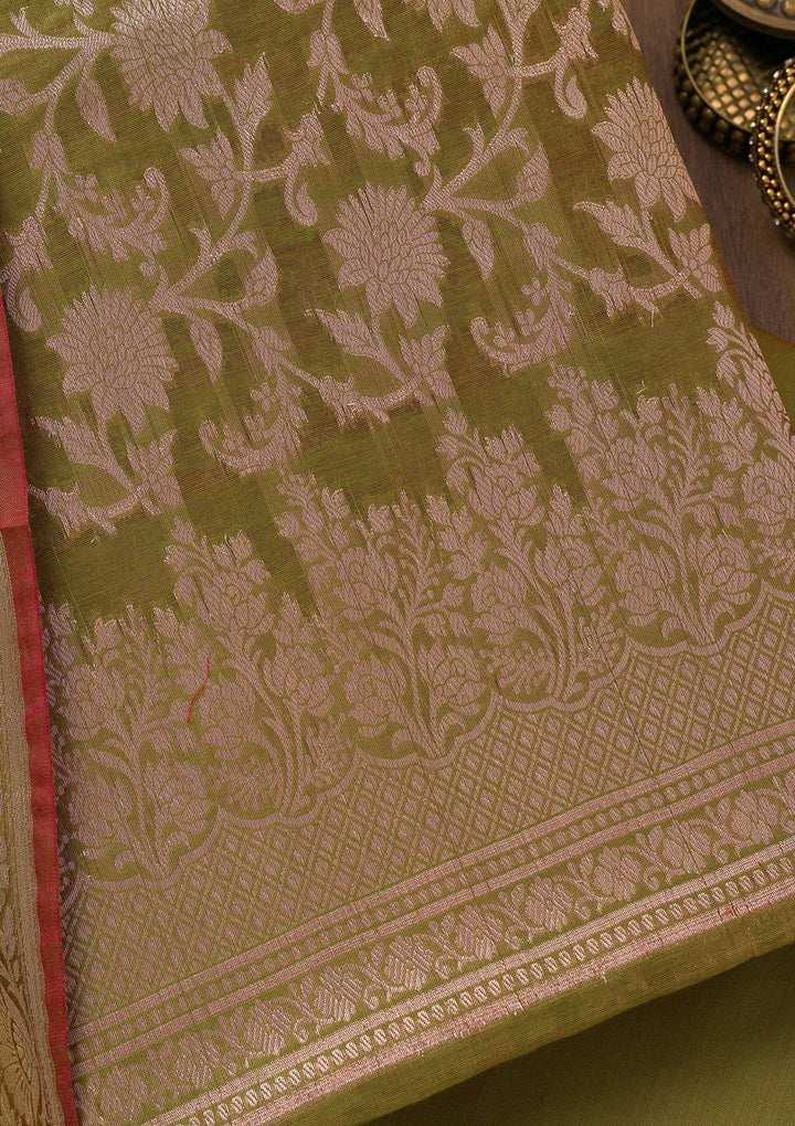 Mehendi Zariwork Banarasi Unstitched Salwar Suit