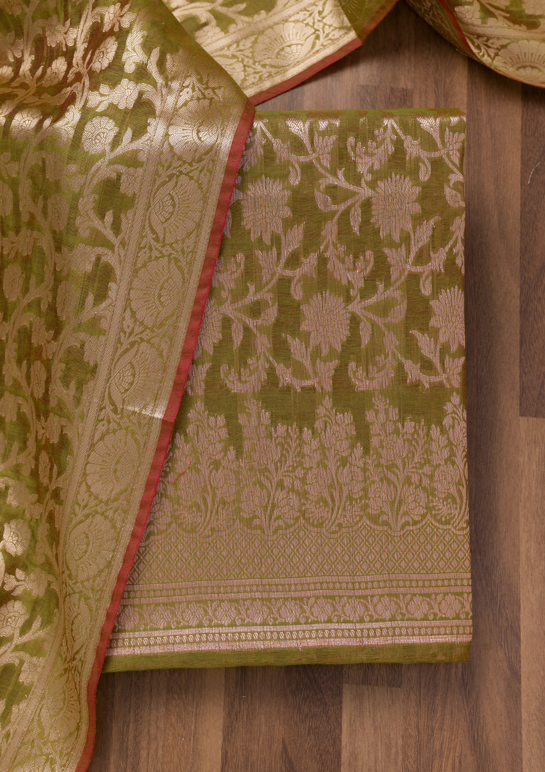 Mehendi Zariwork Banarasi Unstitched Salwar Suit