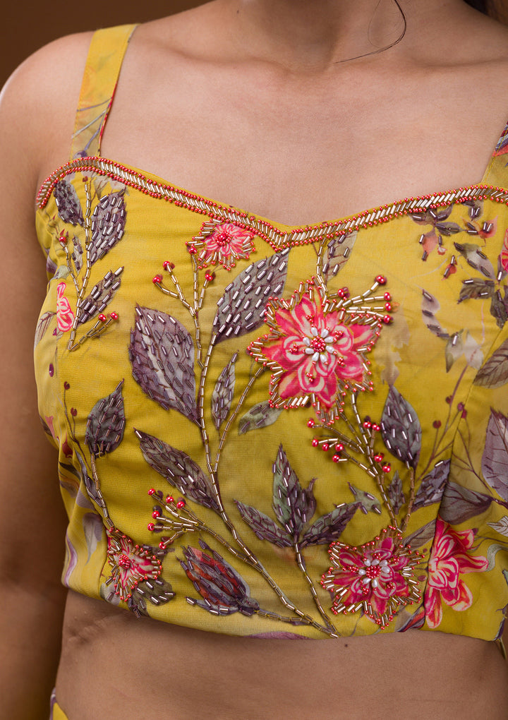 Mehendi Printed Georgette Readymade Lehenga
