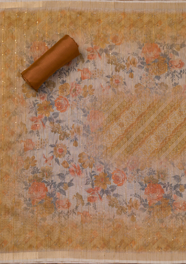 Mehendi Printed Raw Silk Unstitched Salwar Suit