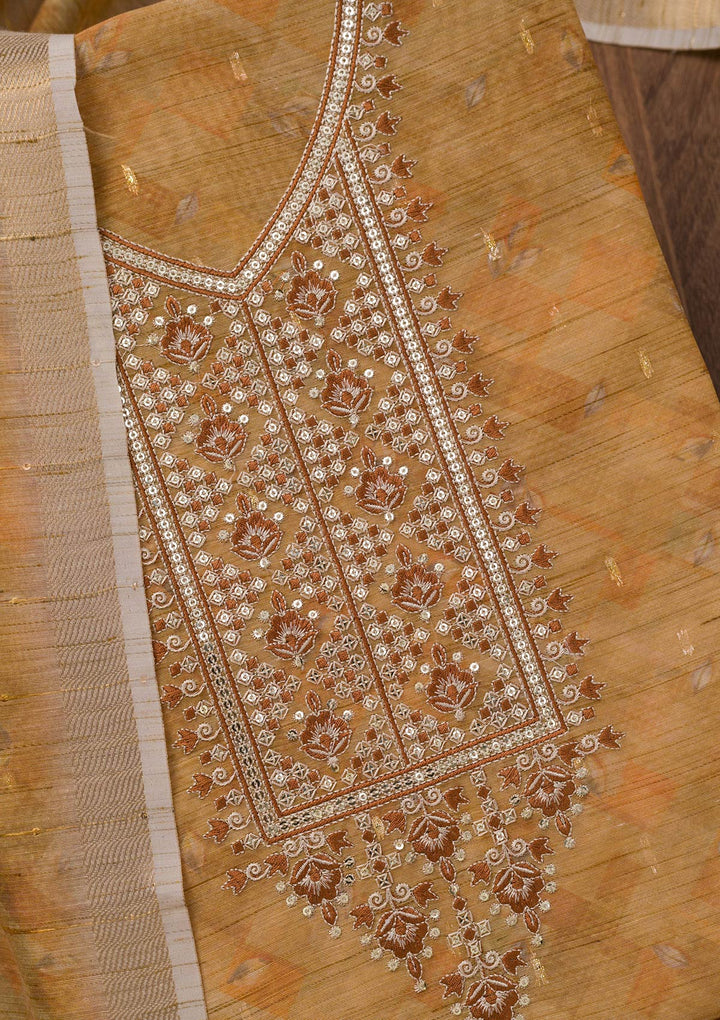 Mehendi Printed Raw Silk Unstitched Salwar Suit