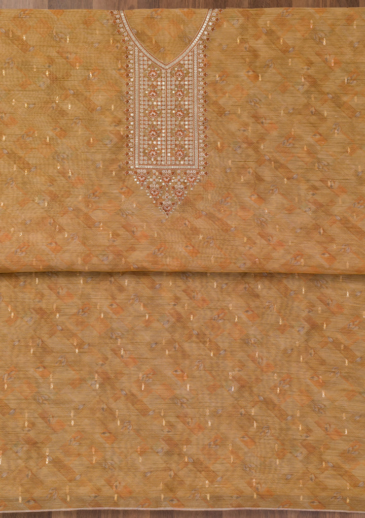 Mehendi Printed Raw Silk Unstitched Salwar Suit