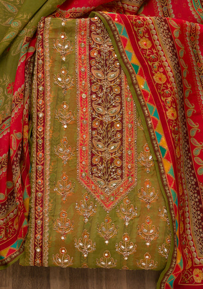 Mehendi Printed Semi Crepe Unstitched Salwar Suit