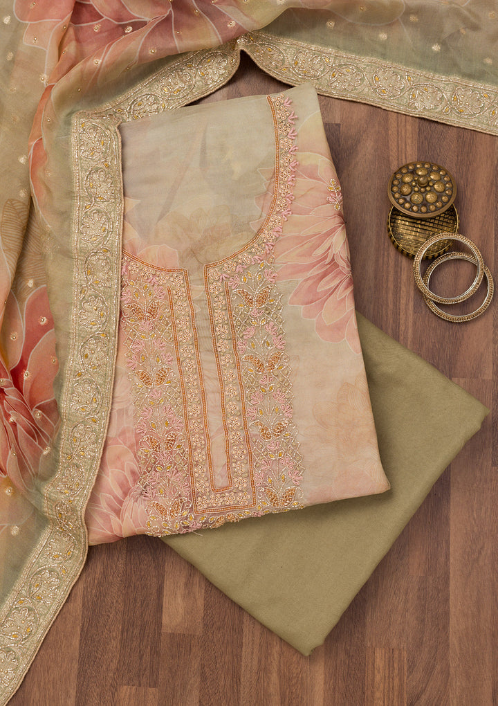 Mehendi Printed Semi Crepe Unstitched Salwar Suit