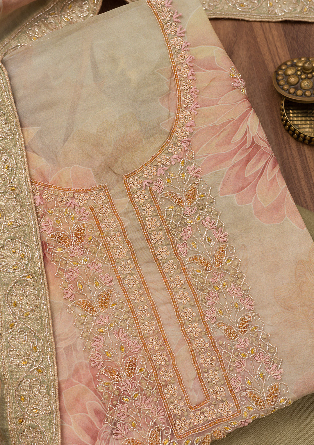 Mehendi Printed Semi Crepe Unstitched Salwar Suit