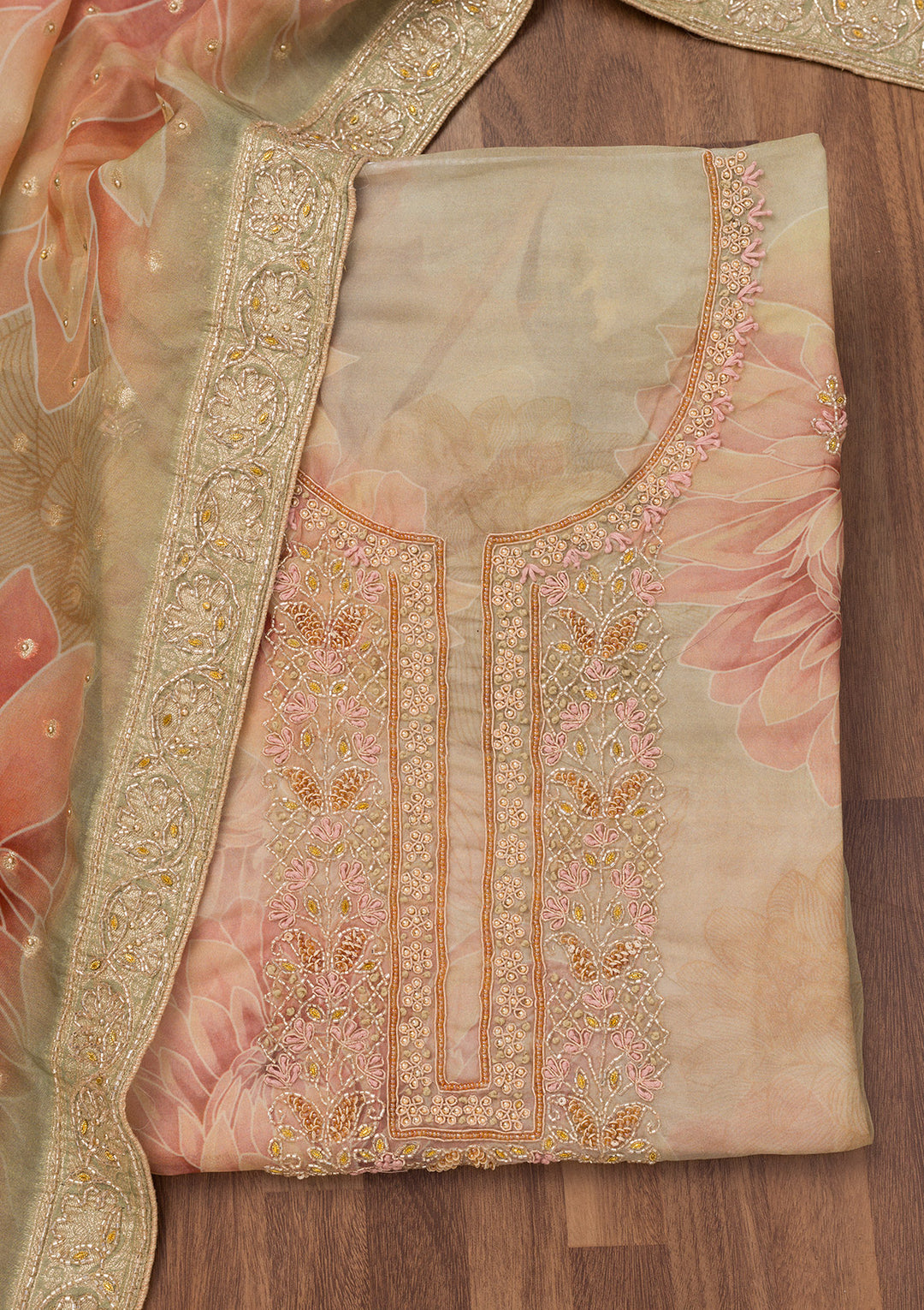 Mehendi Printed Semi Crepe Unstitched Salwar Suit