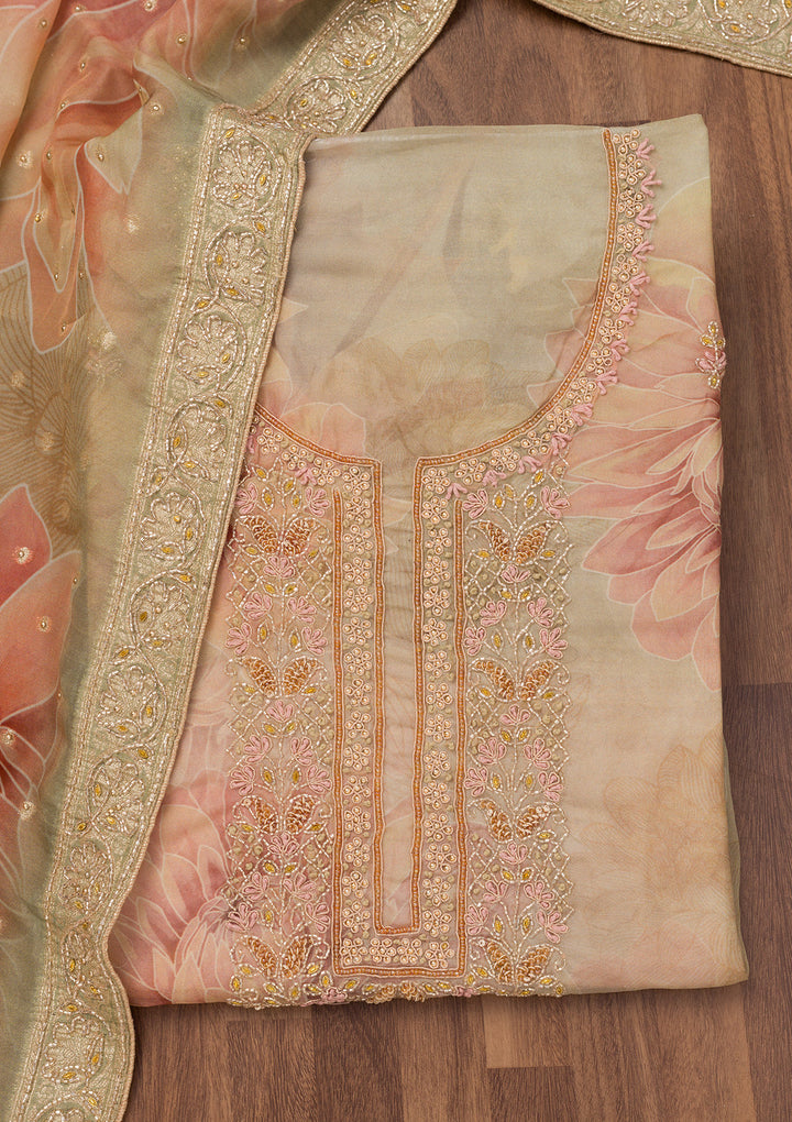 Mehendi Printed Semi Crepe Unstitched Salwar Suit