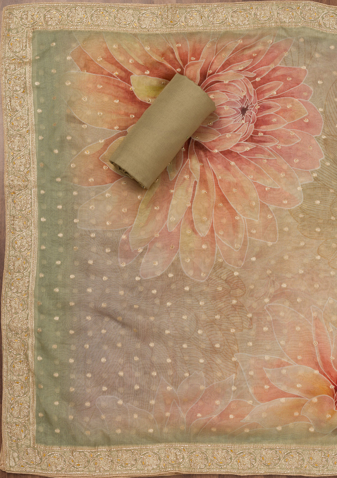 Mehendi Printed Semi Crepe Unstitched Salwar Suit