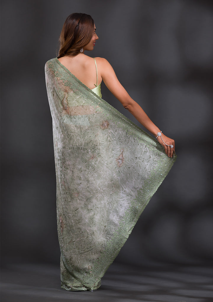 Mehendi Printed Semi Crepe Saree