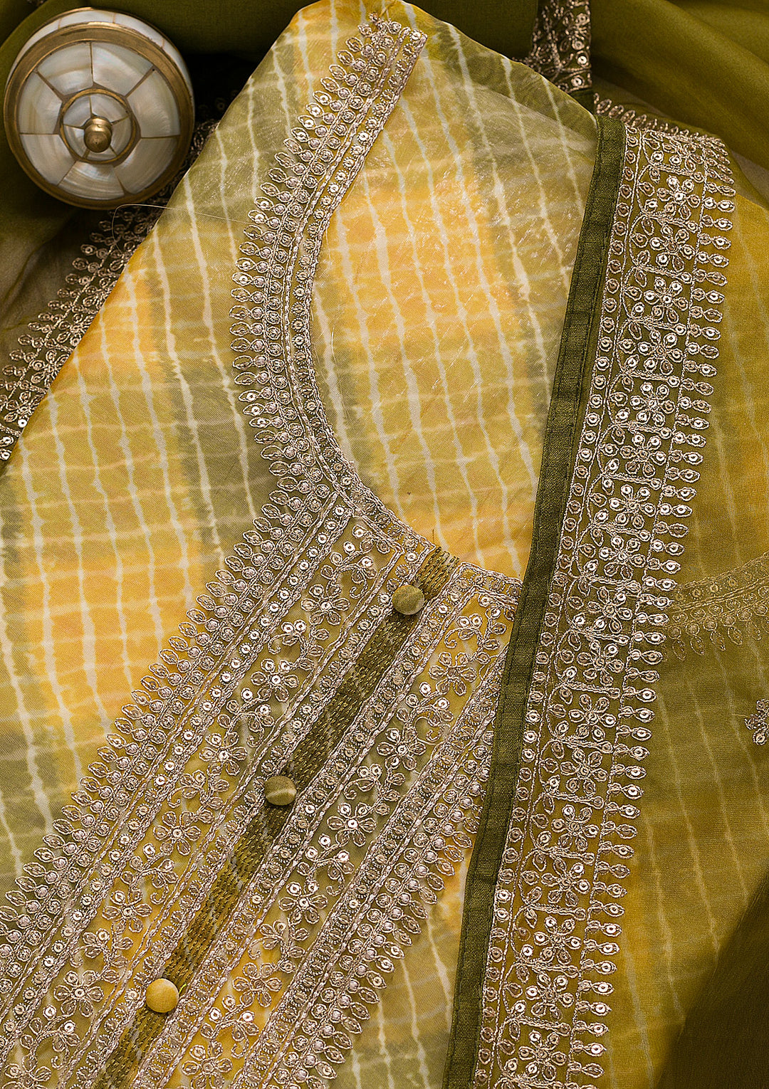 Mehendi Printed Tissue Unstitched Salwar Suit