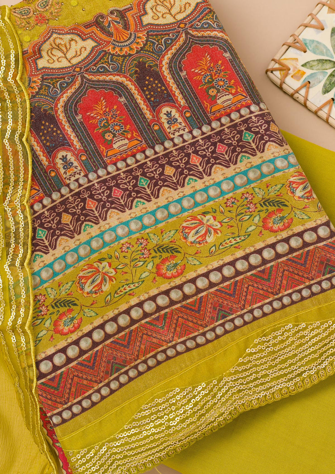 Mehendi Printed Tissue Unstitched Salwar Suit