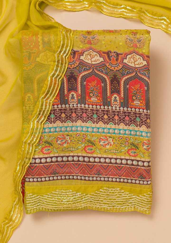 Mehendi Printed Tissue Unstitched Salwar Suit