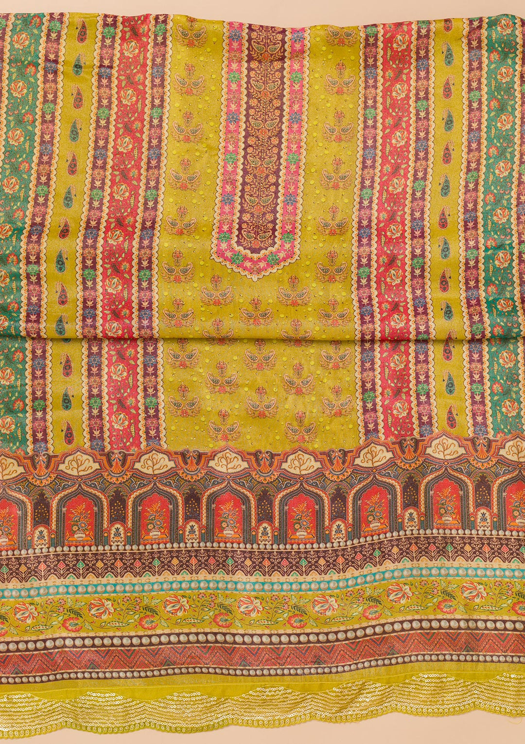 Mehendi Printed Tissue Unstitched Salwar Suit