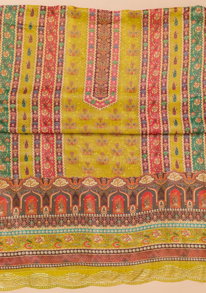 Mehendi Printed Tissue Unstitched Salwar Suit