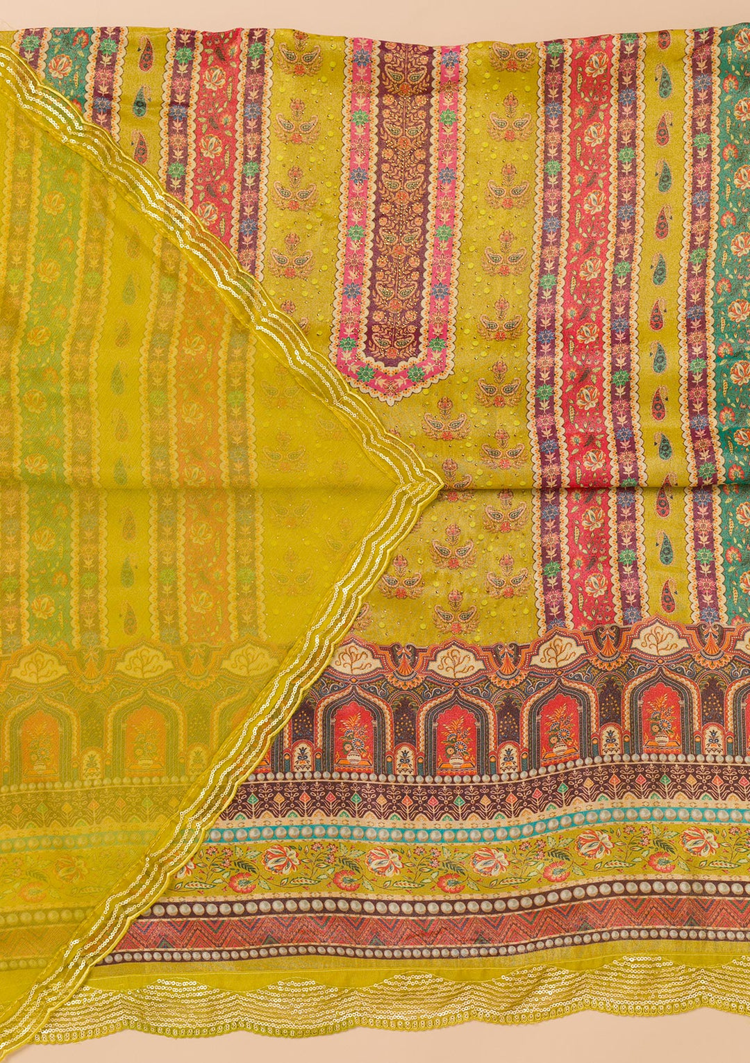 Mehendi Printed Tissue Unstitched Salwar Suit