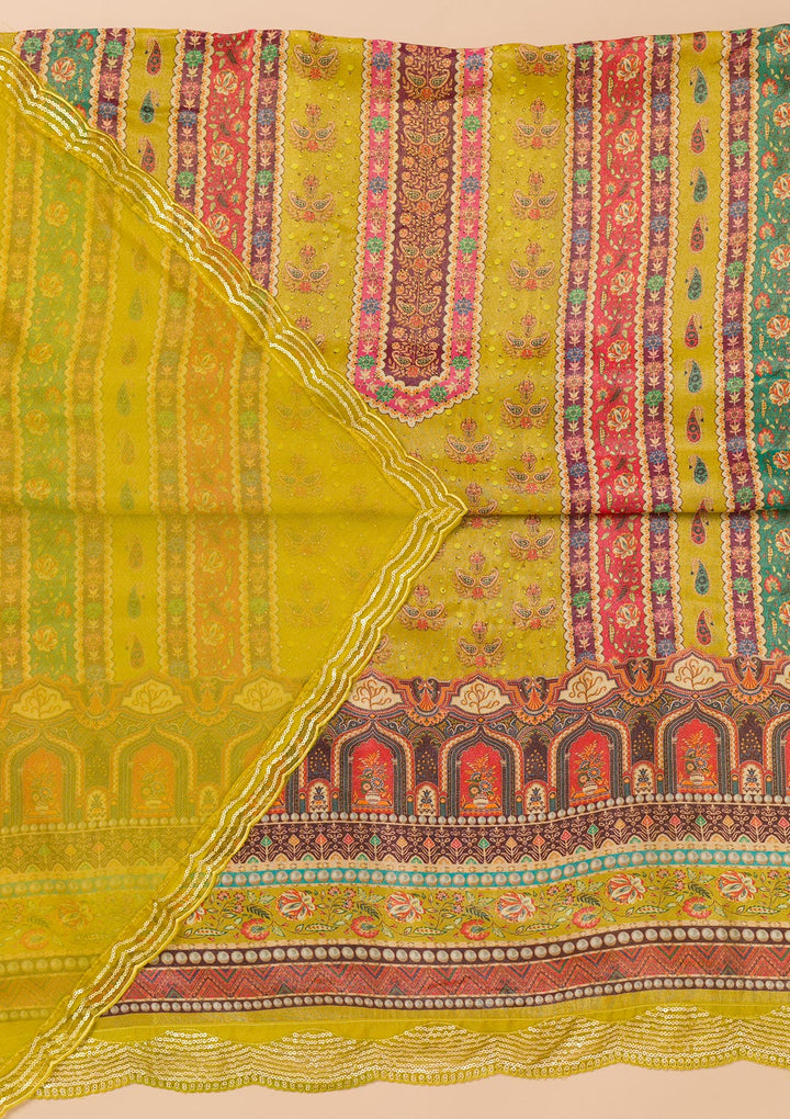 Mehendi Printed Tissue Unstitched Salwar Suit