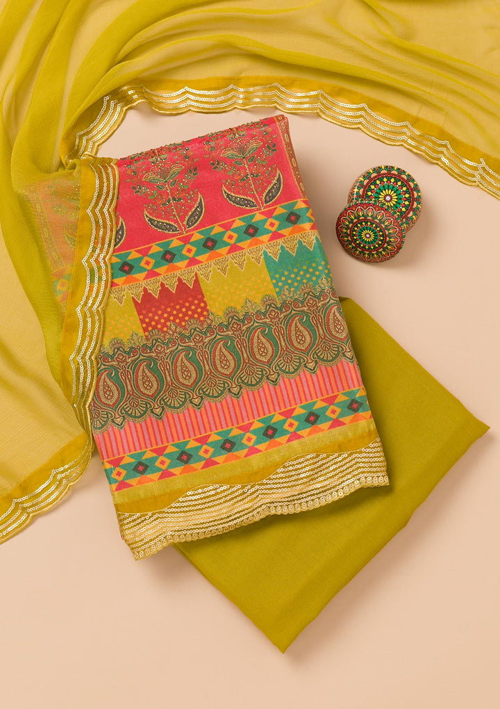 Mehendi Printed Tissue Unstitched Salwar Suit
