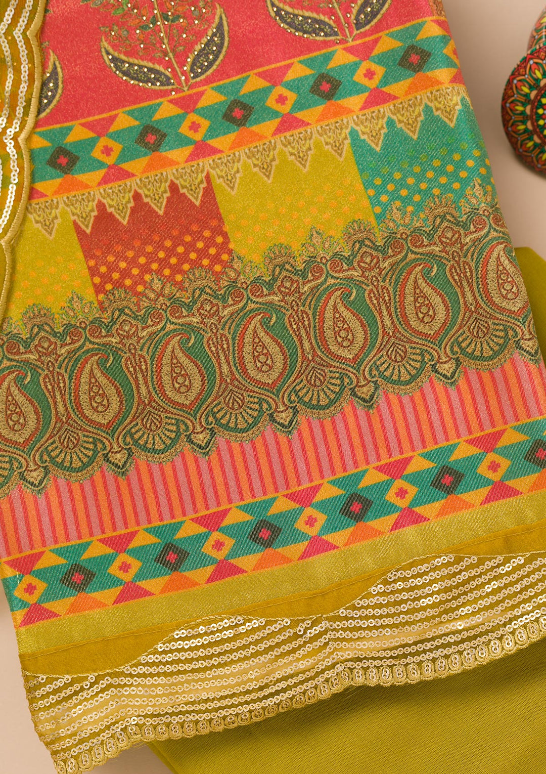 Mehendi Printed Tissue Unstitched Salwar Suit