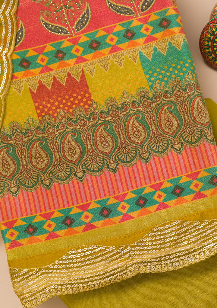 Mehendi Printed Tissue Unstitched Salwar Suit