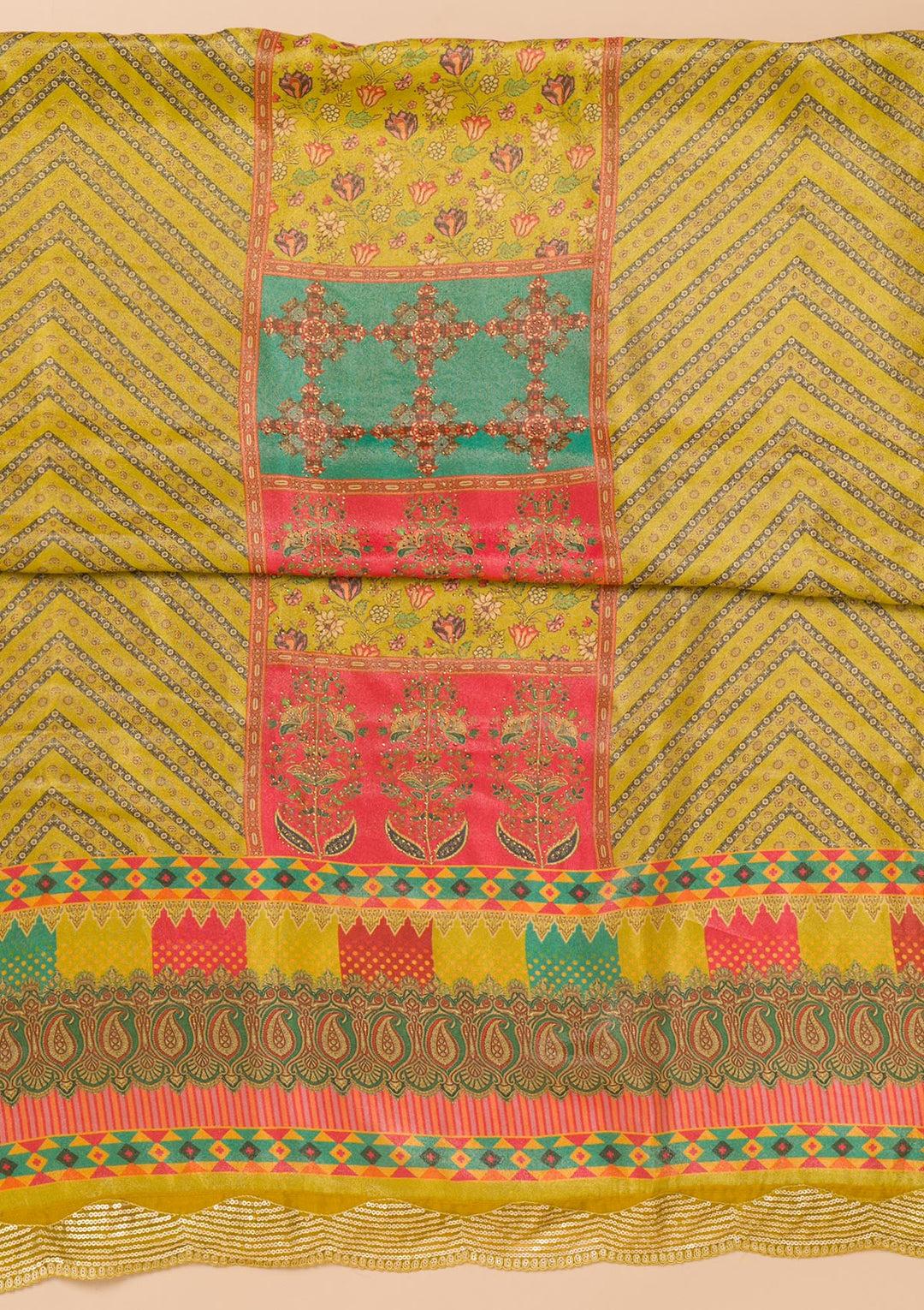 Mehendi Printed Tissue Unstitched Salwar Suit