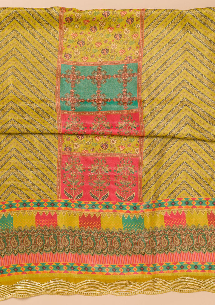 Mehendi Printed Tissue Unstitched Salwar Suit