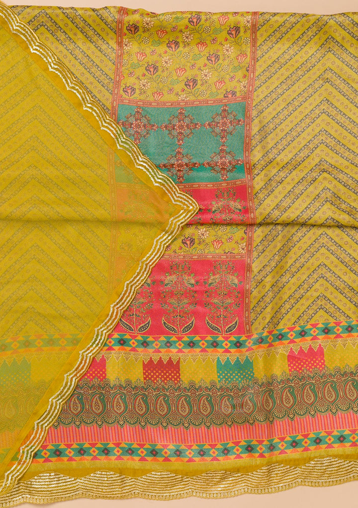Mehendi Printed Tissue Unstitched Salwar Suit