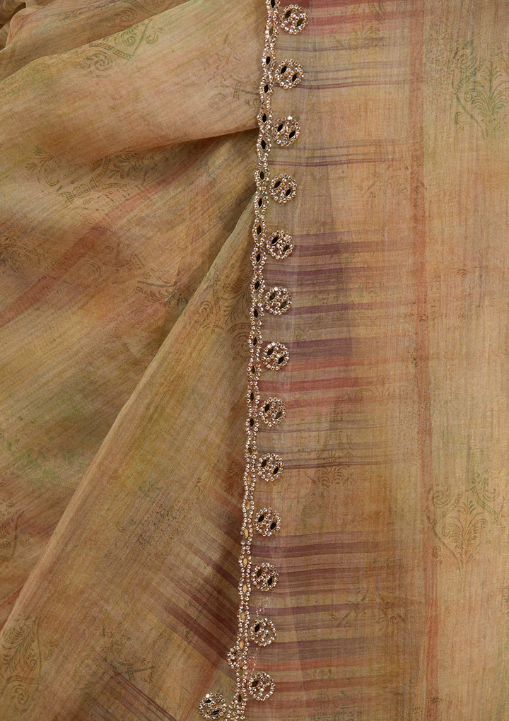 Mehendi Printed Tissue Saree