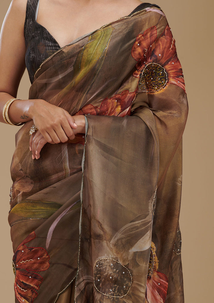 Mehendi Printed Tissue Saree