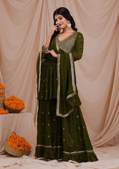 Mehendi Sequins Georgette Readymade Salwar Suit-Koskii